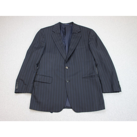 Brooks Brothers Suit Jacket Blazer Mens 40R Navy Blue Striped Wool 2 Button - Picture 1 of 12